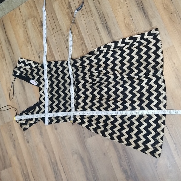 Vtg CANDIE'S Black Tie Black Gold Chevron Capped Sleeve Cocktail Dress - Picture 9 of 11